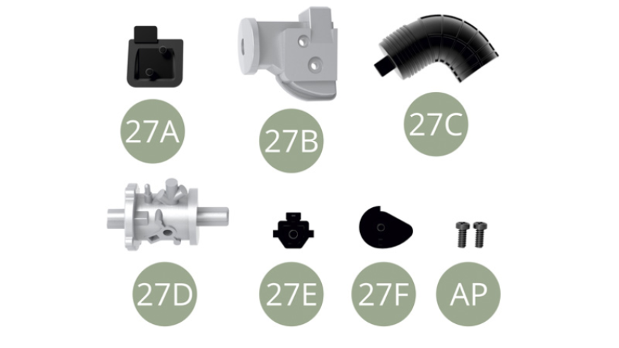 27A Tapa del caudalímetro de aire27B Caudalímetro de aire 27C Conducto de aire27D Cuerpo del acelerador27E Sensor de posición del acelerador27F Enlace de mando del aceleradorAP M 1,7 x 4 mm (x 2)