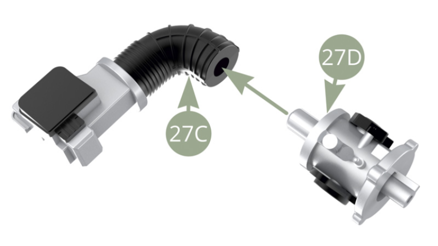 27D (Drosselklappengehäuse) an 27C (Luftkanal) montieren.