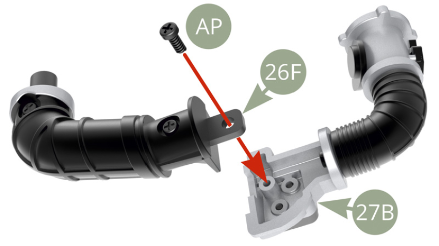 Positionner le tuyau 26F sur le débitmètre d’air 27B et le fixer avec une vis AP.