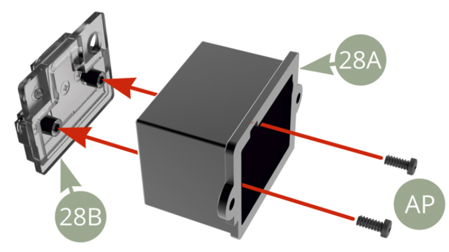 Positionner le capot 28B sur la batterie 28A et le fixer avec deux vis AP.