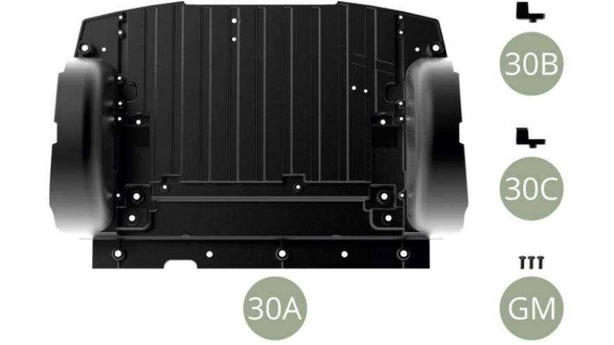 30A Chassis rear section30B Left trailing arm return stroke buffer30C Right trailing arm return stroke bufferGM M 2,0 x 5 mm (x 3)