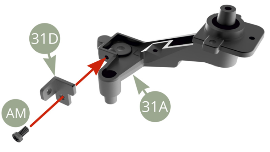 Positionner le support de câble de frein à main 31D sur le bras oscillant arrière gauche 31A et le fixer avec une vis AM. 