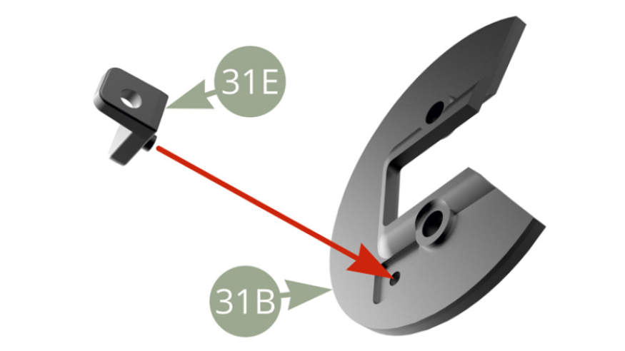 Fit 31E Brake hydraulic hose holder to 31B Brake dust shield.