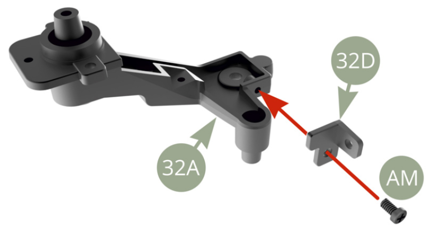 Fit 32D Handbrake cable holder to 32A Rear axle left trailing arm and fix with AM screw.