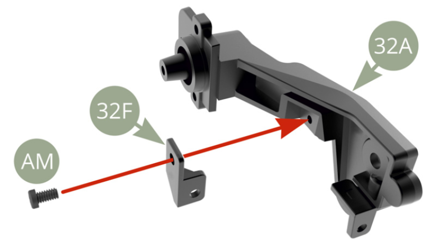 Positionner le support de flexible de frein 32F sur le bras oscillant arrière gauche 32A et le fixer avec une vis AM. 