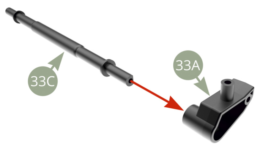 33A (Hinterachshalterung links) an 33C (Querrohr Hinterachse) montieren