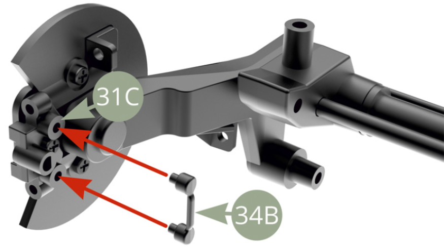 Fit 34B Caliper bolts cap to 31C Caliper mounting bracket on the left side.