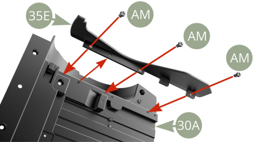Positionner le garde-boue extérieur 35E sur la partie arrière du châssis 30A et le fixer avec trois vis AM.
