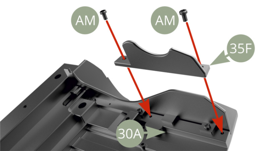 Fit 35F Inner splash shield to 30A Chassis rear section and fix with two AM screws.