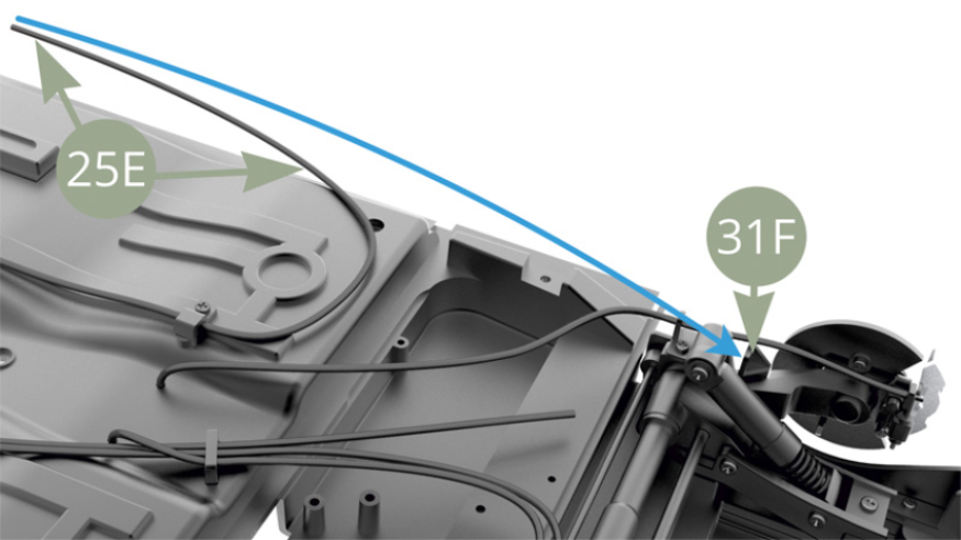 Lead 25E Rear left brake line through 31F Brake line holder.