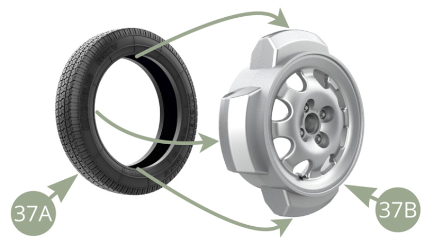 Put 37A Michelin MXV tire for two minutes into hot water , for softening , and then fit it over 37B Wheel rim.