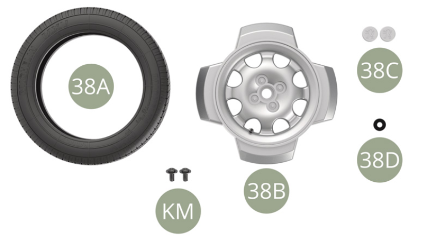 38A Michelin MXV-Reifen38B Felge38C Nabenabdeckung38D UnterlegscheibeKM M 2,3 x 5 x 5,5 mm (x 2)