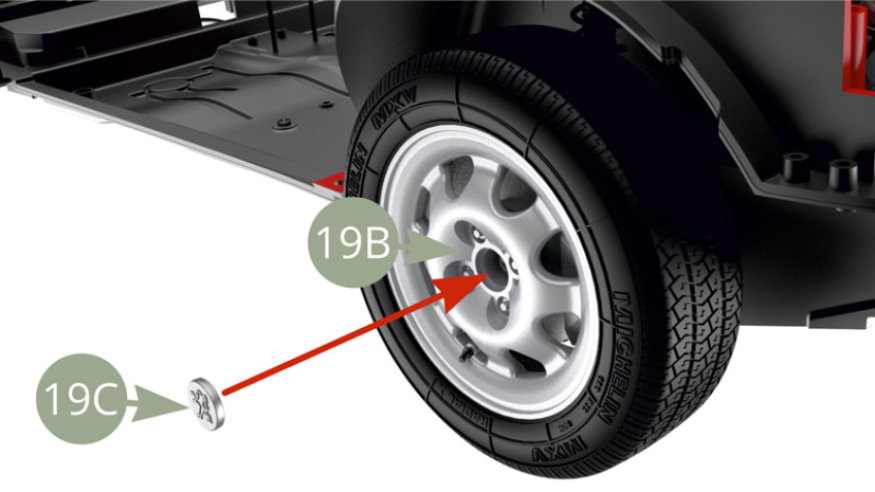 Fit 19C Hub cover to front right 19B Wheel rim.