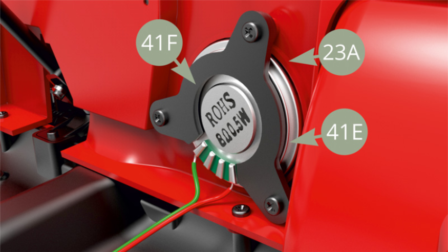 Fit 41E Speaker with cable C ( red - green ) fitted to 23A Firewall.