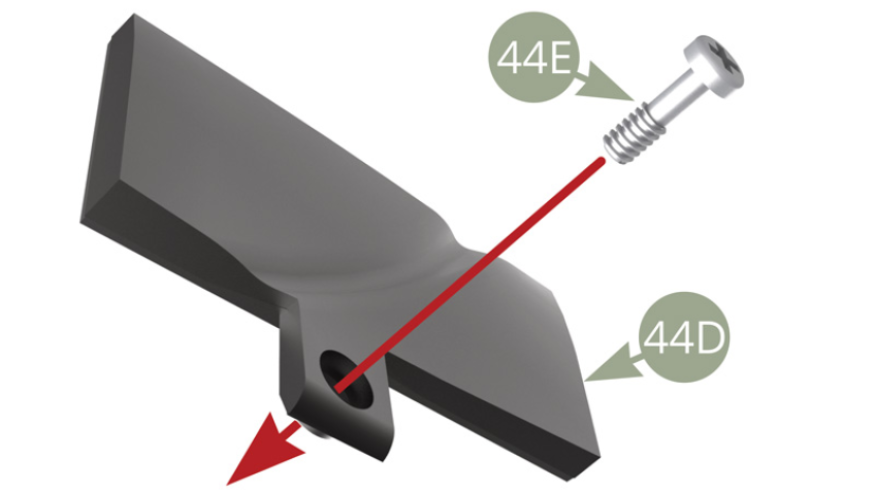 Fit 44E Battery cover lock screw through 44D Battery cover.