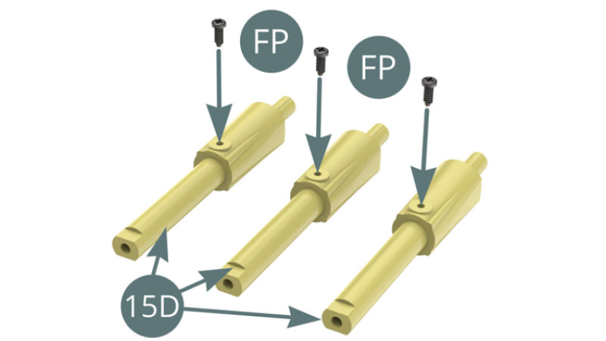 Positionner trois vis FP sur trois trompettes d'admission 15D.