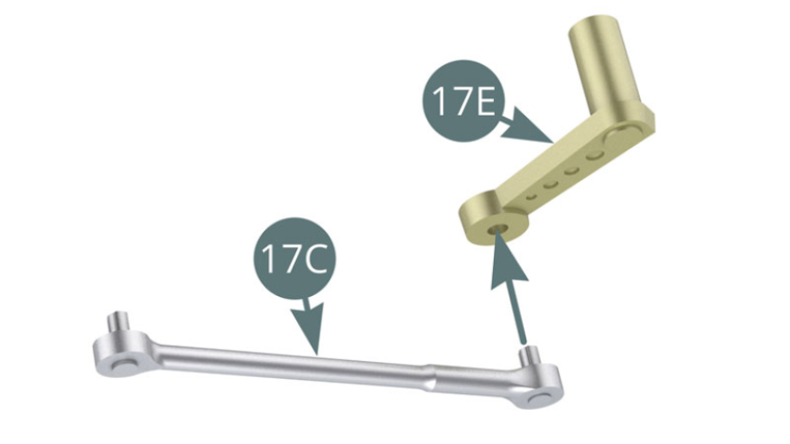 Positionner la tige de commande 17C sur le levier de commande 17E.