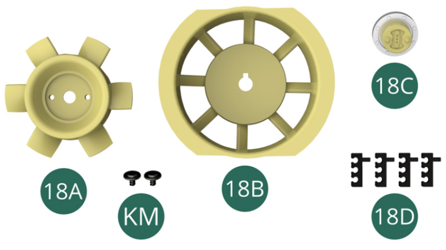 18A Hélice de ventilateur18B Boîtier de ventilateur18C Cache-moyeu18D Guide de conduites de carburant (x 4) KM Vis M 1,7 x 3 x 5 mm (x 2)