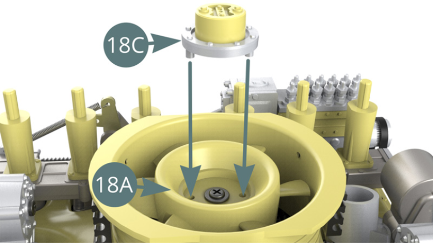 Positionner le cache-moyeu 18D sur l’hélice de ventilateur 18A.