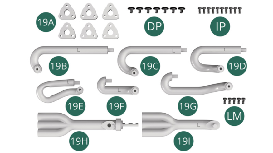 19A Bride (x 6)19B Tuyau d’échappement19C Tuyau d’échappement19D Tuyau d’échappement19E Tuyau d’échappement19F Tuyau d’échappement19G Tuyau d’échappement19H Collecteur d’échappement19I Collecteur d’échappementDP Vis M 1,7 x 3 x 5 mm (x 7)IP Vis M 1,5 x 3 mm (x 10)LM Vis M 1,5 x 3 mm (x 5)