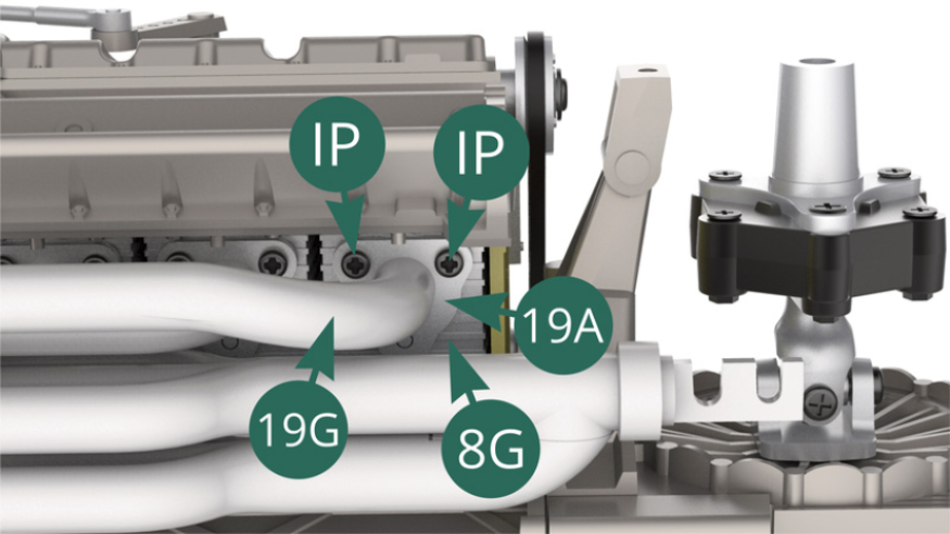 Fixer la bride 19A du tuyau d’échappement 19G sur le cylindre 8G avec deux vis IP.