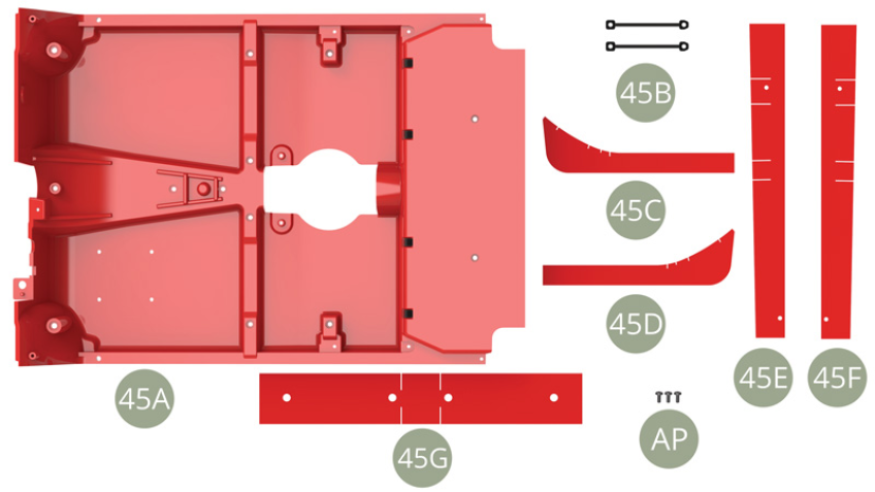 45A Cabin floor 45B Safety belt guides ( x2 )45C Cabin floor cover45D Cabin floor cover45E Cabin floor cover45F Cabin floor cover 45G Cabin floor cover AP M 1,7 x 4 mm (x 3)