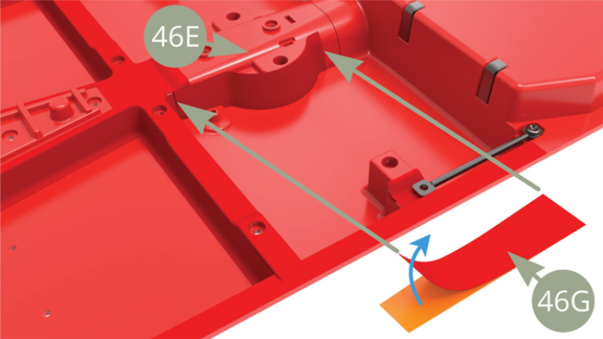 Peel 46G Cabin floor cover off its backing paper and smooth on 46E Parking brake mount left side.