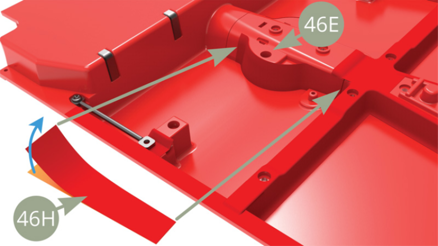 Despegue el 46H (Cubierta del suelo de la cabina) del papel de soporte y alísela en el lado derecha 46E (Soporte del freno de estacionamiento).