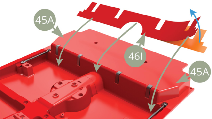 Despegue el 46I (Cubierta del suelo de la cabina) del papel de soporte y alíselo en el 45A (Suelo de la cabina).