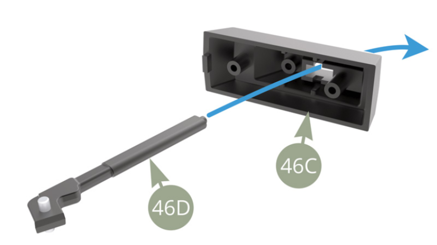 Fit 46D Parking brake lever from below through slot in 46C Parking brake lever housing , engaging into the nest.