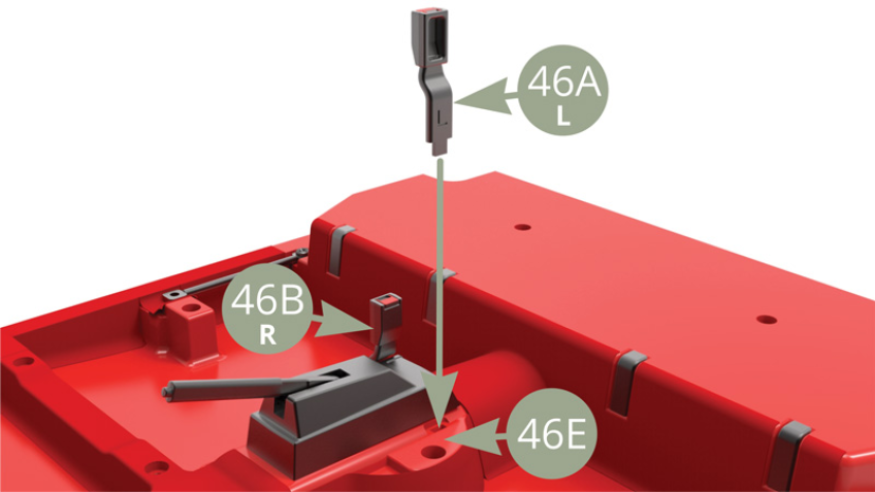 Fit 46A ( L ) Left safety belt lock to the left side of 46E Parking brake mount.