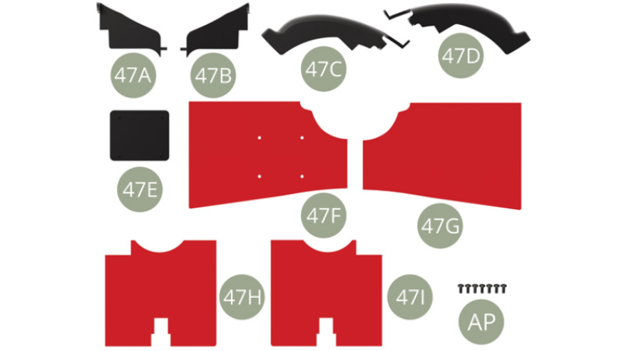 47A Front Left side panel47B Front Right side panel47C Rear Left wheel arc47D Rear Right wheel arc47E Driver’s feet mat47F Cabin floor cover47G Cabin floor cover47H Cabin floor cover47I Cabin floor coverAP M 1,7 x 4 mm (x 7)