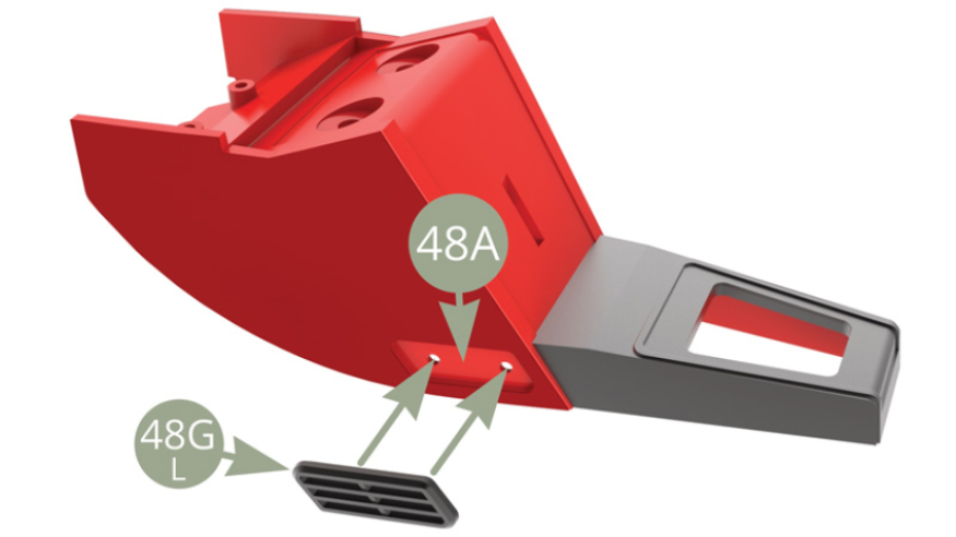 48G (Linkes Ausblasgitter) an 48A (Mittelkonsole) links montieren.