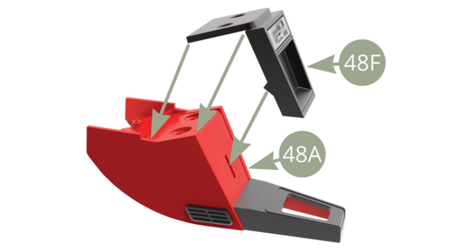 Montieren Sie 48F (Mittelkonsolenverkleidung) an 48A (Mittelkonsole).