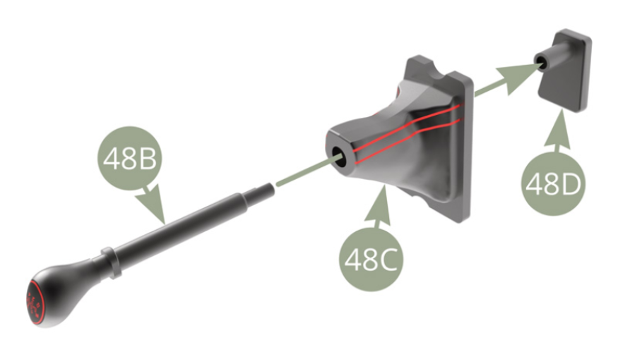 Fit 48B Gear lever to 48D Gear lever base through 48C Gear lever sheathing in between.