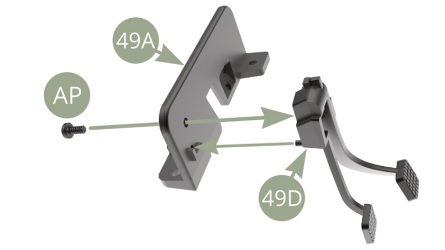 Positionner la pédale d’embrayage 49D sur le support de pédalier 49A et la fixer avec une vis AP.