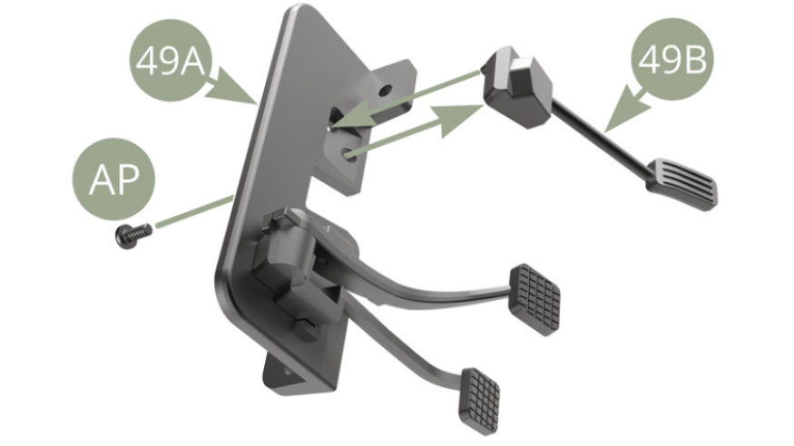 Fit 49B Accelerator pedal to 49A Pedals’ panel and fix with AP screw.