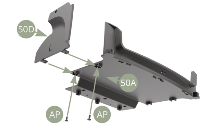 Fit 50D Trunk left panel to 50A Trunk floor and fix with two AP screws.