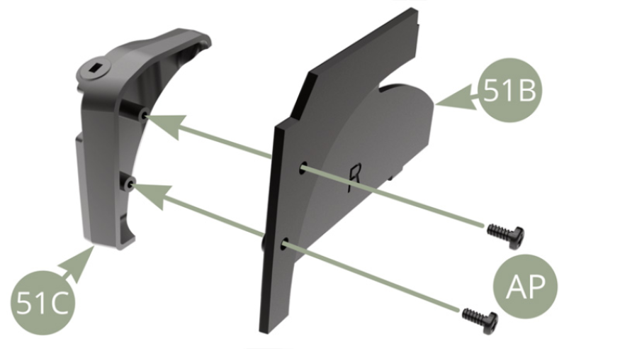 Fit 51C Rear screen wash fluid reservoir to 51B Trunk right panel and fix with two AP screws.