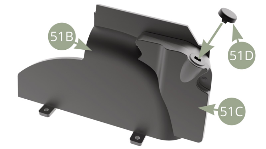 Coloca 51D (Tapa) en 51C (Depósito de líquido limpiaparabrisas trasero).