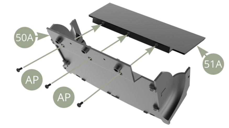 Fit 51A Rear seat backrest panel to 50A Trunk floor and fix with three AP screws.