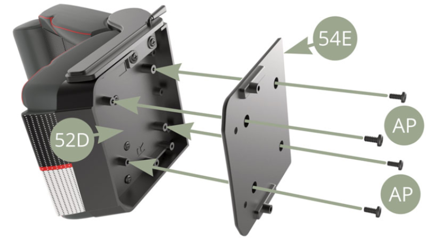 Fit 54E Seat base bottom panel to 52D Seat base and fix with four AP screws.