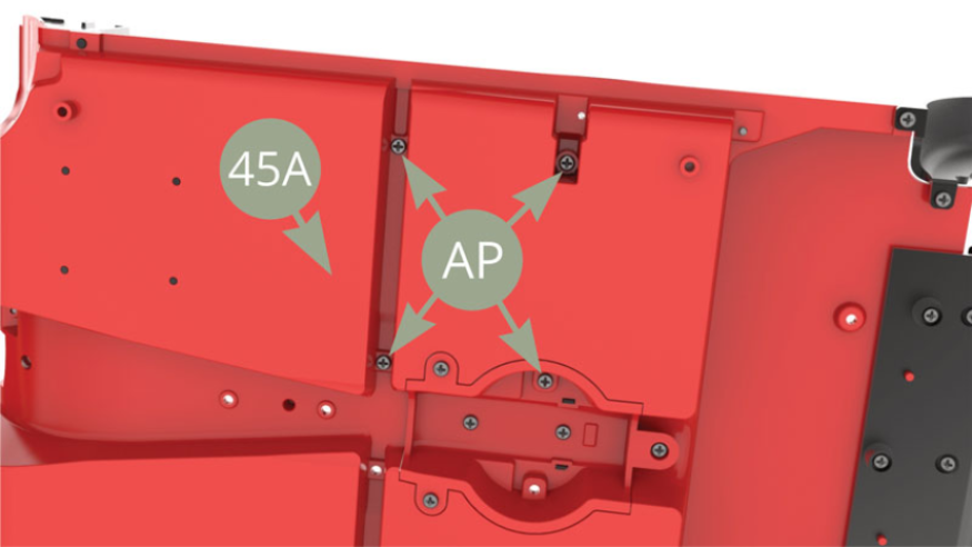 Fixation du siège avant gauche avec les quatre vis AP.