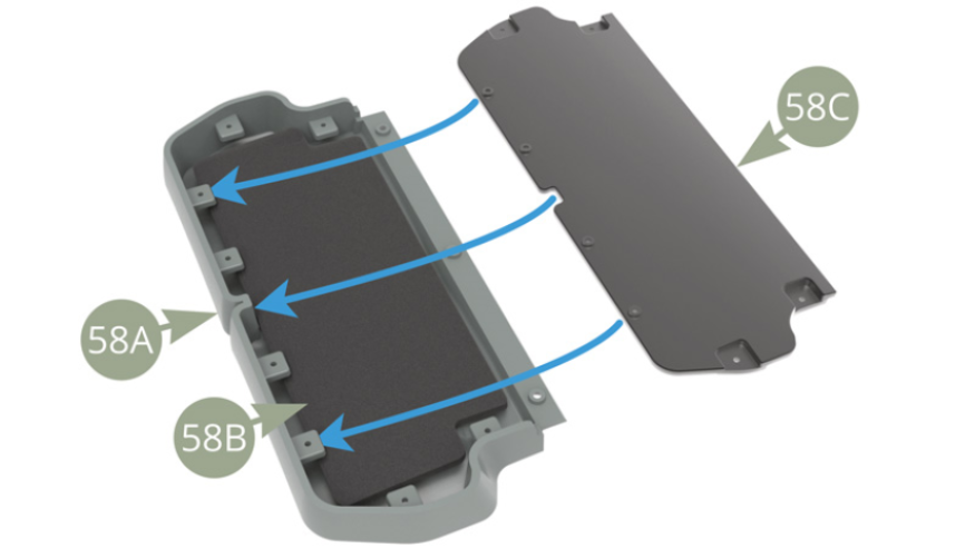 Fit 58C Cushion panel into 58A Rear seat cushion and on top of 58B Cushion padding.