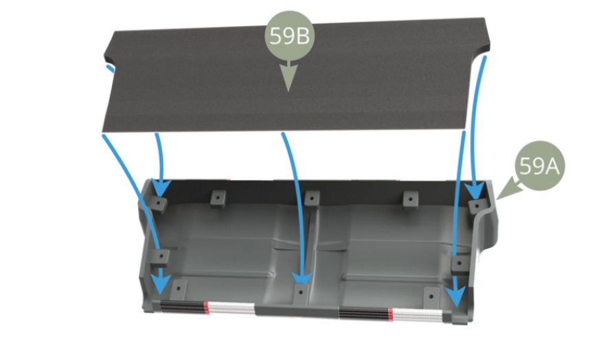 Fit 59B Backrest padding inside 59A Rear seat backrest and under the ten perimeter tabs.