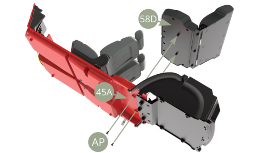 Fit preassembled Rear Seat by its 58D Rear seat base to 45A Cabin floor and fix with two AP screws.