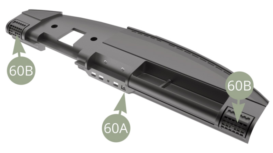 Two 60B Side window blowers installed to 60A Upper dashboard panel.