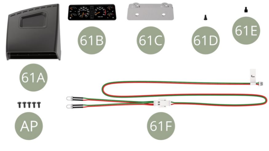 61A Instrument console61B Instrument screen61C Instrument back plate61D Cigar lighter61E Optional button plug61F Instrument panel LED cable J ( red - green )AP M 1,7 x 4 mm (x 5)