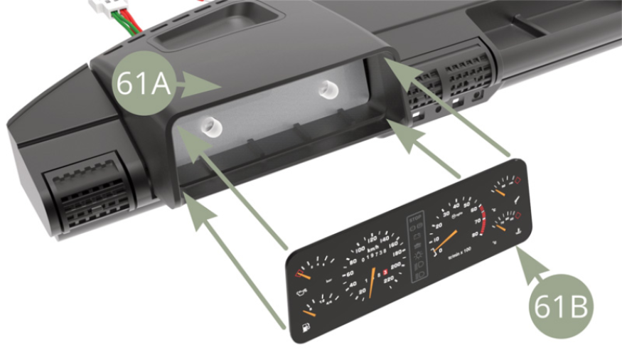 Positionner le combiné d’instruments 61B sur la console 61A.