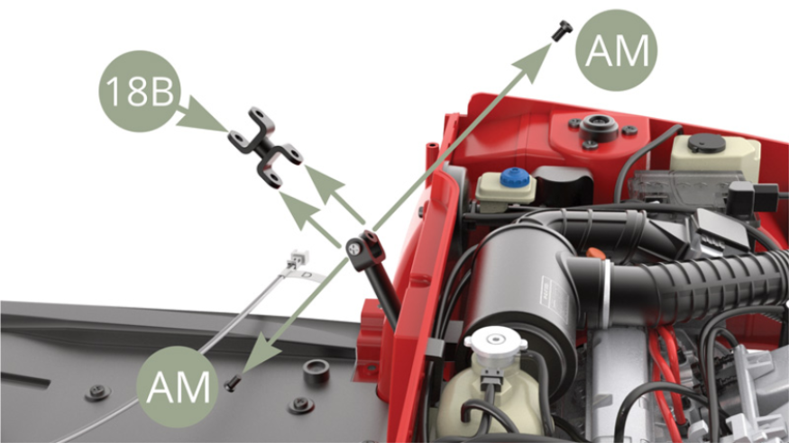 Undo two AM screws to release 18B Steering column link. 